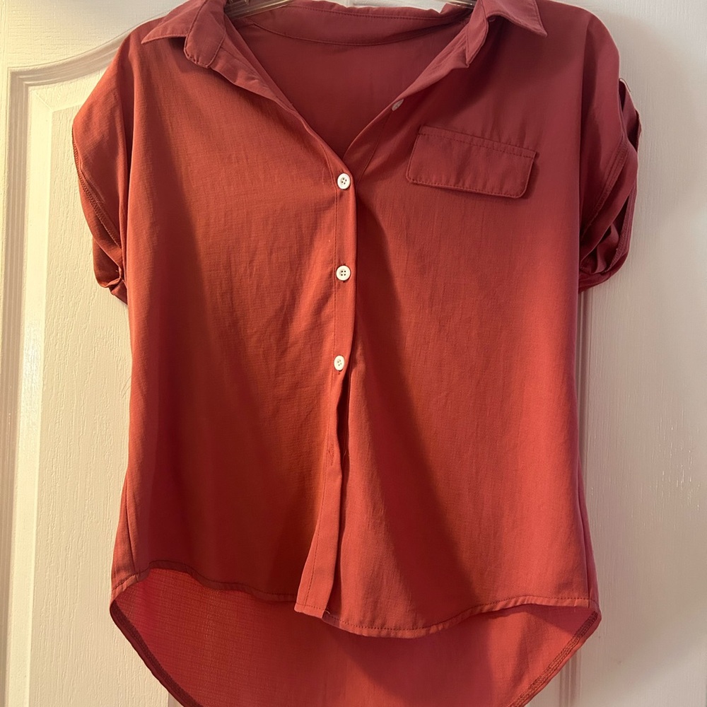 Women's Red Button-Up Top